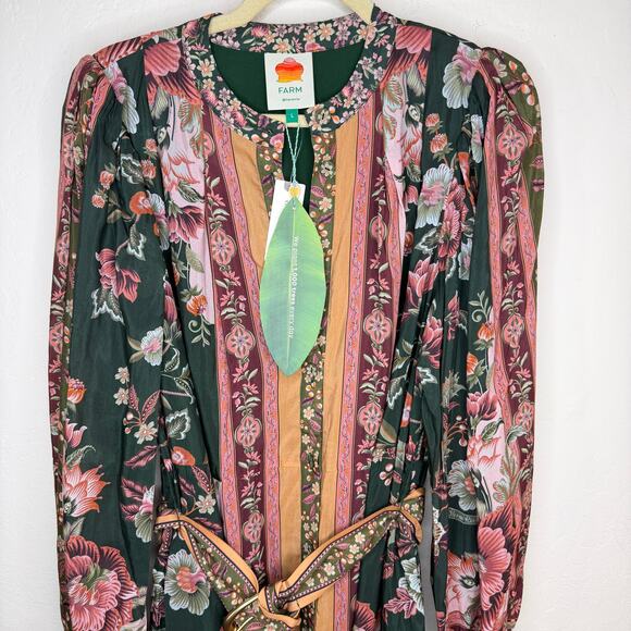 NWT Anthropologie Farm Rio Flowering Garden Tree Belted Puff Sleeve Mini Dress L - Picture 4 of 16